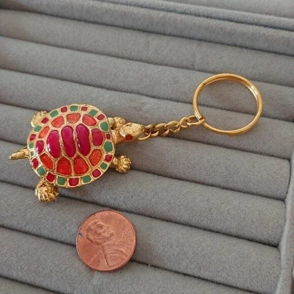Gold tone Turtle With Colorful Shell Keychain/charm - Picture 2 of 7